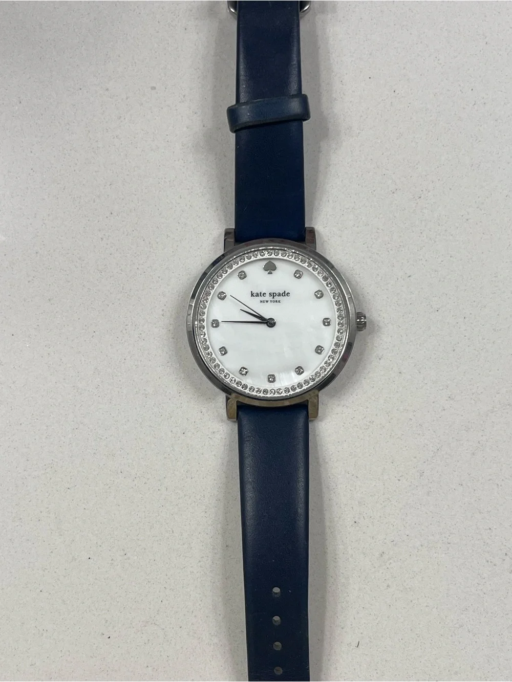 Kate Spade Women's Navy Leather Strap Crystal Accent Watch